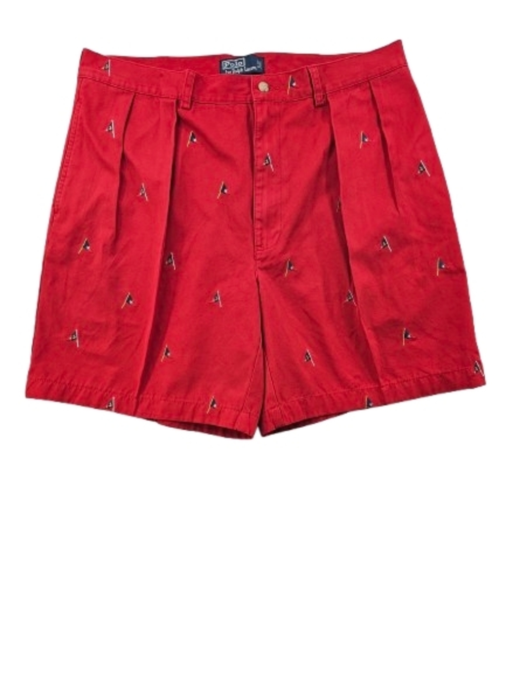 Vtg Polo Ralph Lauren All Over Embroider RL Flag Tyler Shorts Men 36 Red Pleated